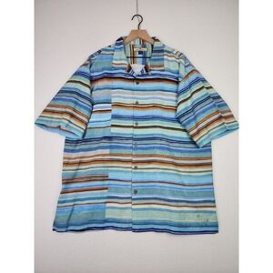 Tommy Bahama Silk Camp Shirt Men Size XL Button Up Multicolor Stripe Ghost Print